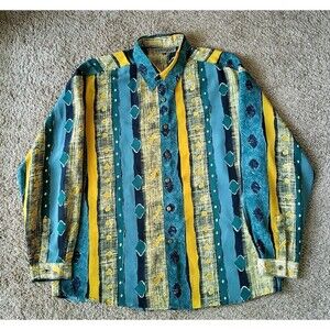 Vintage Venezzi Button Down Shirt Men's XL Striped Short Sleeve